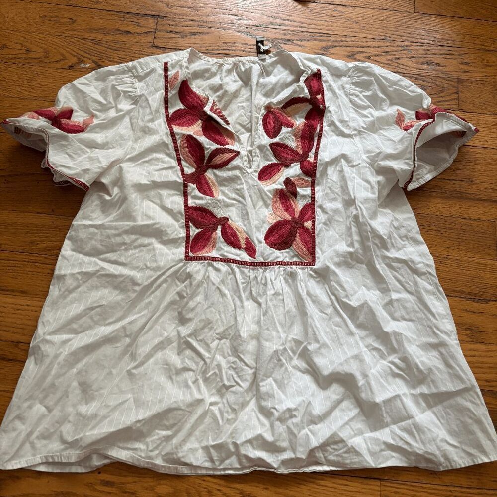 Madewell Women's White Fable Floral Embroidered Boho Festival Top Blouse Small